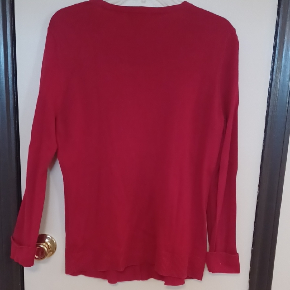 LOFT Red Button-Front Cardigan - Picture 2 of 6